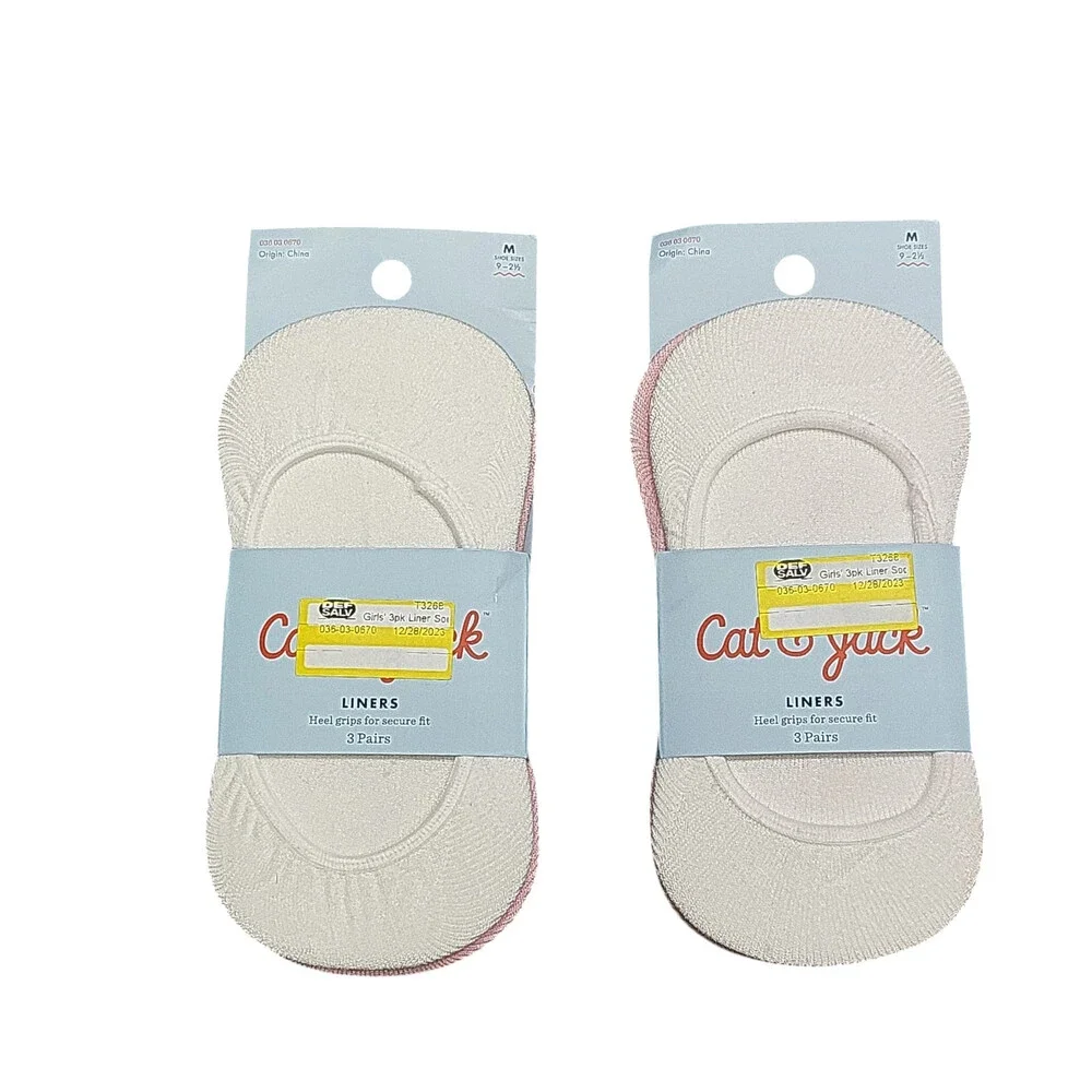 Girls' 3pk Liner Socks Set of 2 - Cat & Jack Size Medium Shoe Size 9-2.5